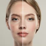 rosto feminino metade e metade depois de tratamento facial